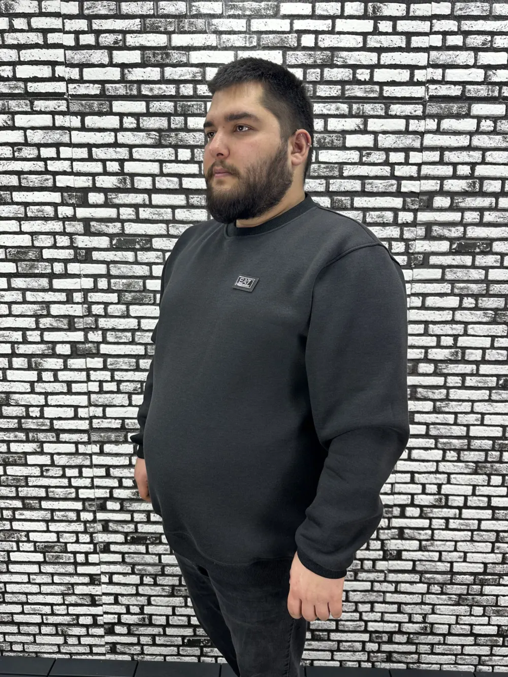 3 İplik Şardonlu Erkek Büyük Beden Yeni Sezon Sweat Dikiş Amblem 3 Renk