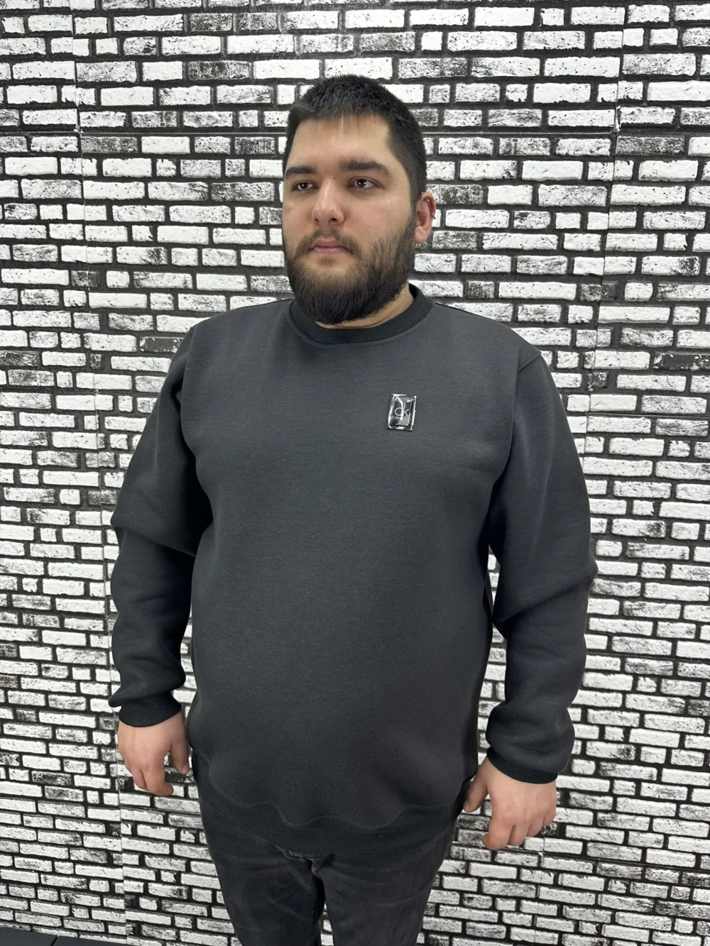 3 İplik Şardonlu Erkek Büyük Beden Yeni Sezon Sweat Dikiş Amblem 3 Renk