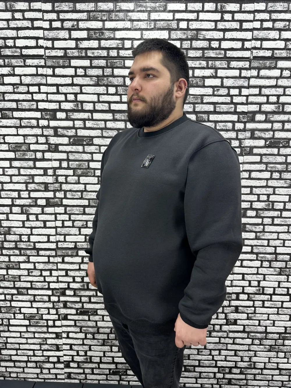 3 İplik Şardonlu Erkek Büyük Beden Yeni Sezon Sweat Dikiş Amblem 3 Renk