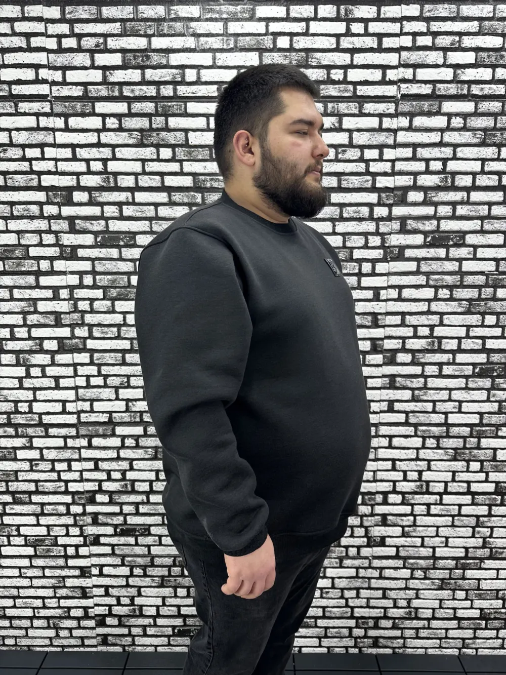 3 İplik Şardonlu Erkek Büyük Beden Yeni Sezon Sweat Dikiş Amblem 3 Renk