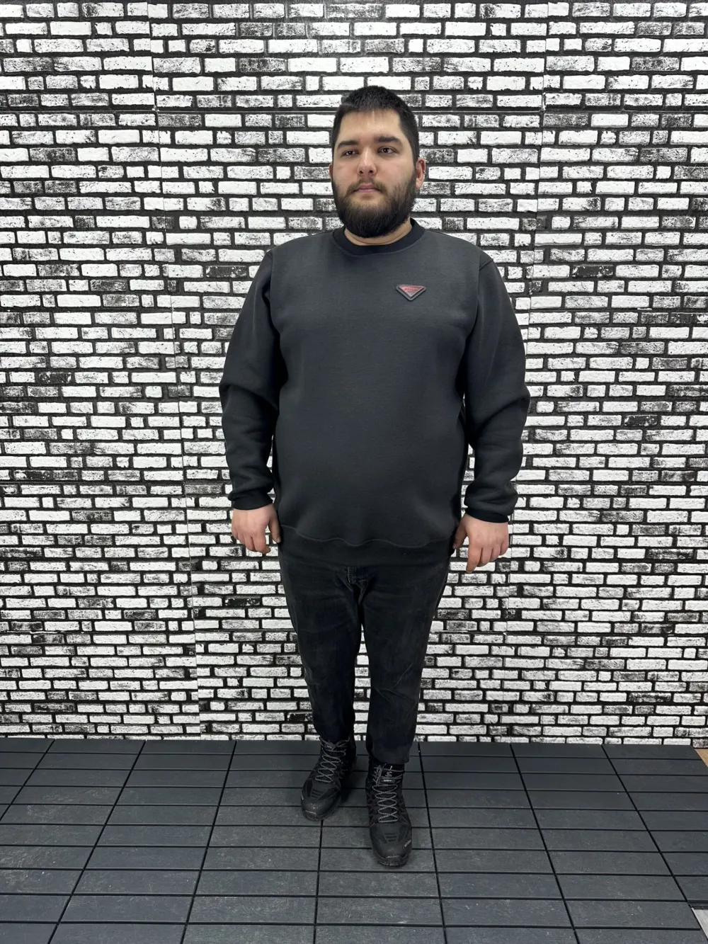 3 İplik Şardonlu Erkek Büyük Beden Yeni Sezon Sweat Dikiş Amblem 3 Renk