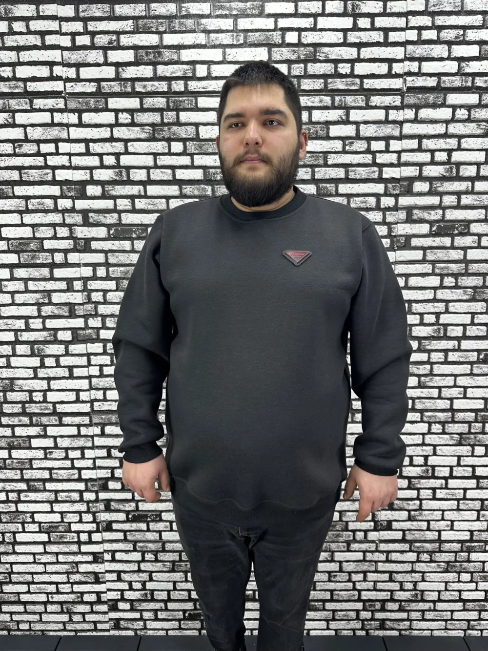 3 İplik Şardonlu Erkek Büyük Beden Yeni Sezon Sweat Dikiş Amblem 3 Renk