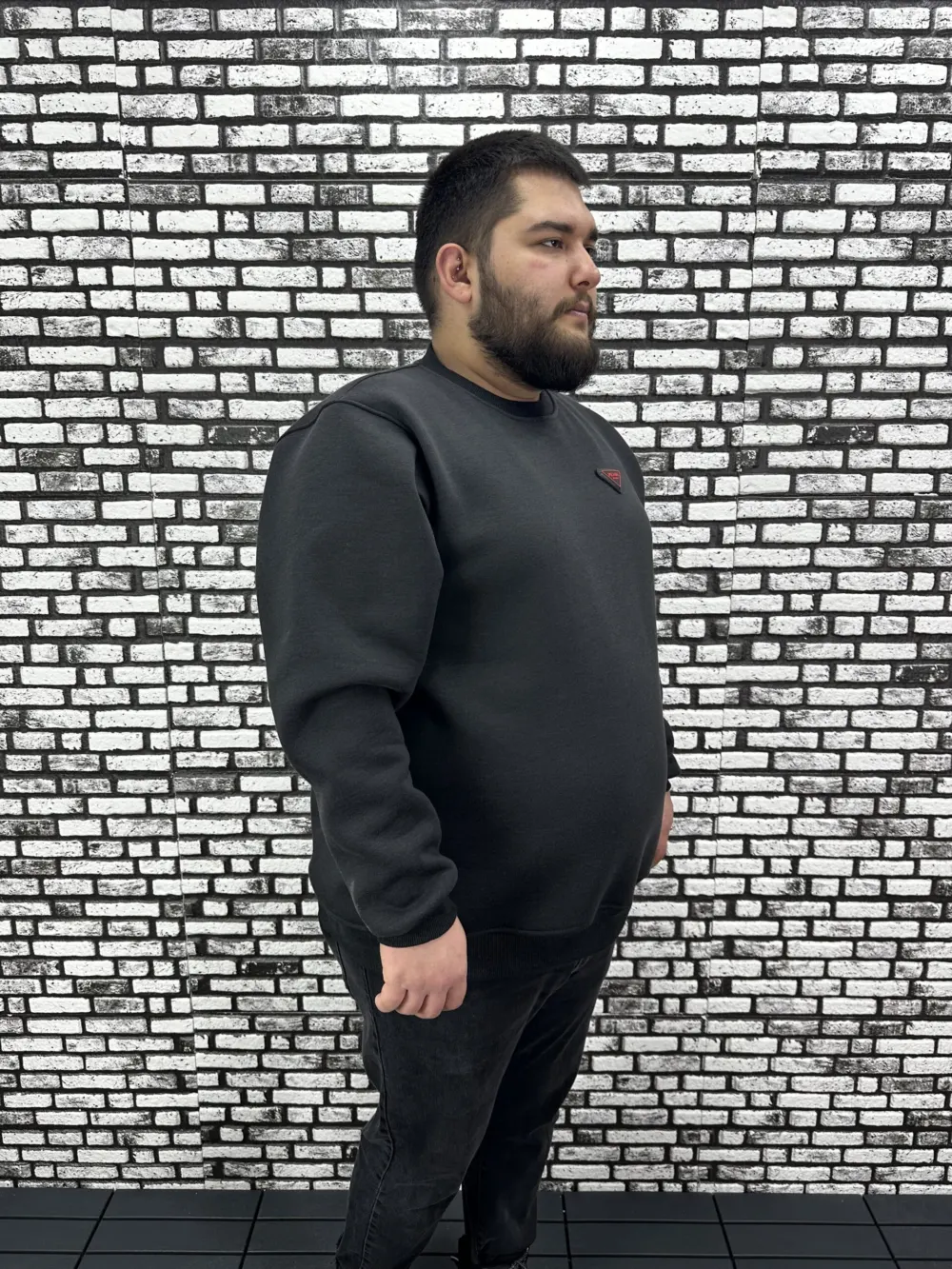 3 İplik Şardonlu Erkek Büyük Beden Yeni Sezon Sweat Dikiş Amblem 3 Renk
