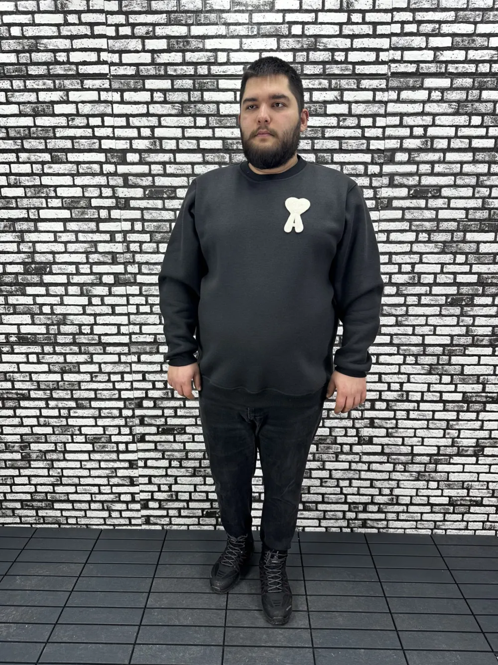 3 İplik Şardonlu Erkek Büyük Beden Yeni Sezon Sweat Dikiş Amblem 3 Renk