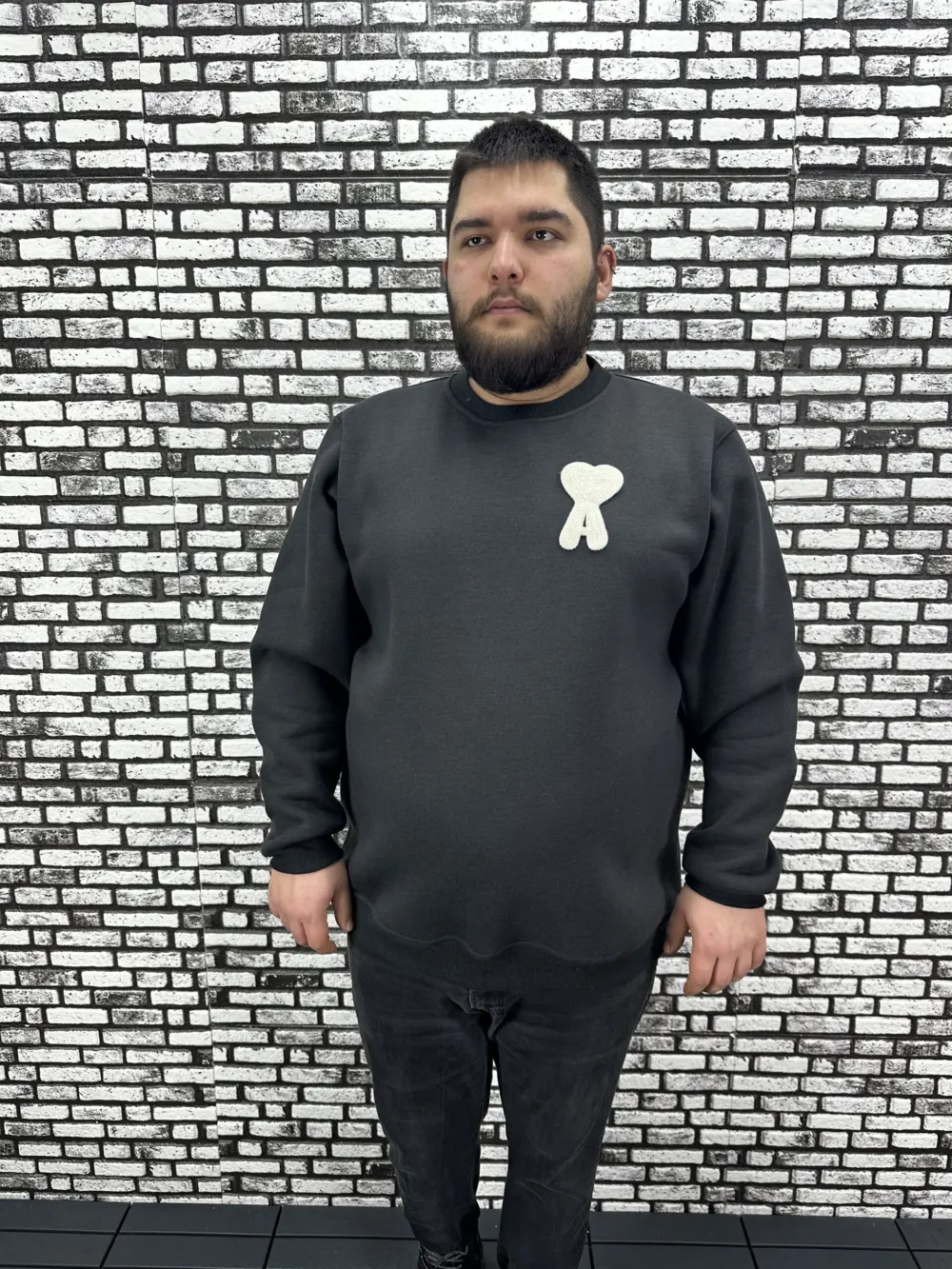 3 İplik Şardonlu Erkek Büyük Beden Yeni Sezon Sweat Dikiş Amblem 3 Renk