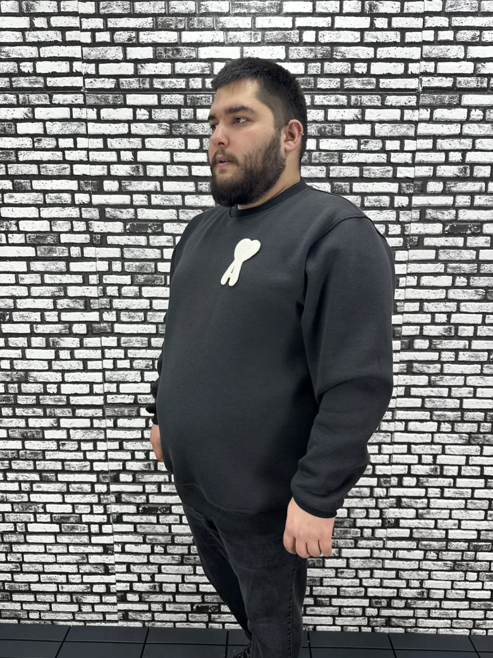 3 İplik Şardonlu Erkek Büyük Beden Yeni Sezon Sweat Dikiş Amblem 3 Renk