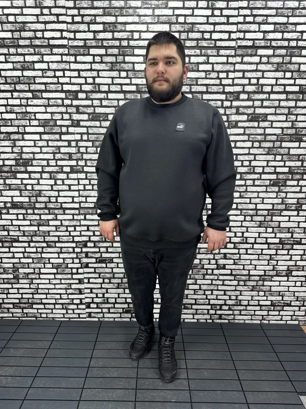 3 İplik Şardonlu Erkek Büyük Beden Yeni Sezon Sweat Dikiş Amblem 3 Renk