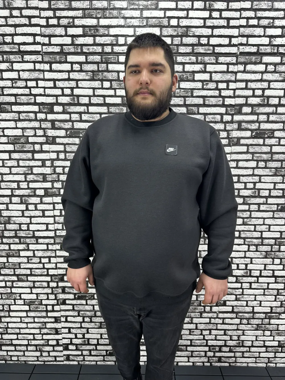 3 İplik Şardonlu Erkek Büyük Beden Yeni Sezon Sweat Dikiş Amblem 3 Renk