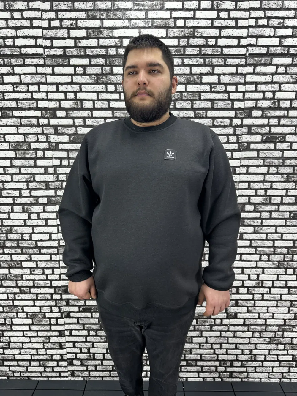 3 İplik Şardonlu Erkek Büyük Beden Yeni Sezon Sweat Dikiş Amblem 3 Renk
