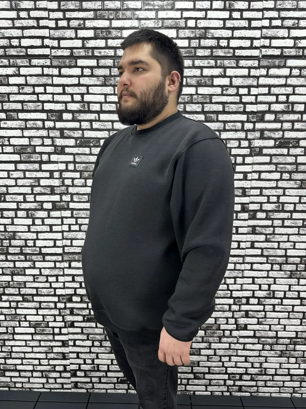 3 İplik Şardonlu Erkek Büyük Beden Yeni Sezon Sweat Dikiş Amblem 3 Renk