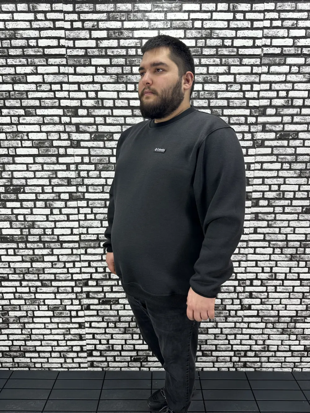 3 İplik Şardonlu Erkek Büyük Beden Yeni Sezon Sweat Dikiş Amblem 3 Renk