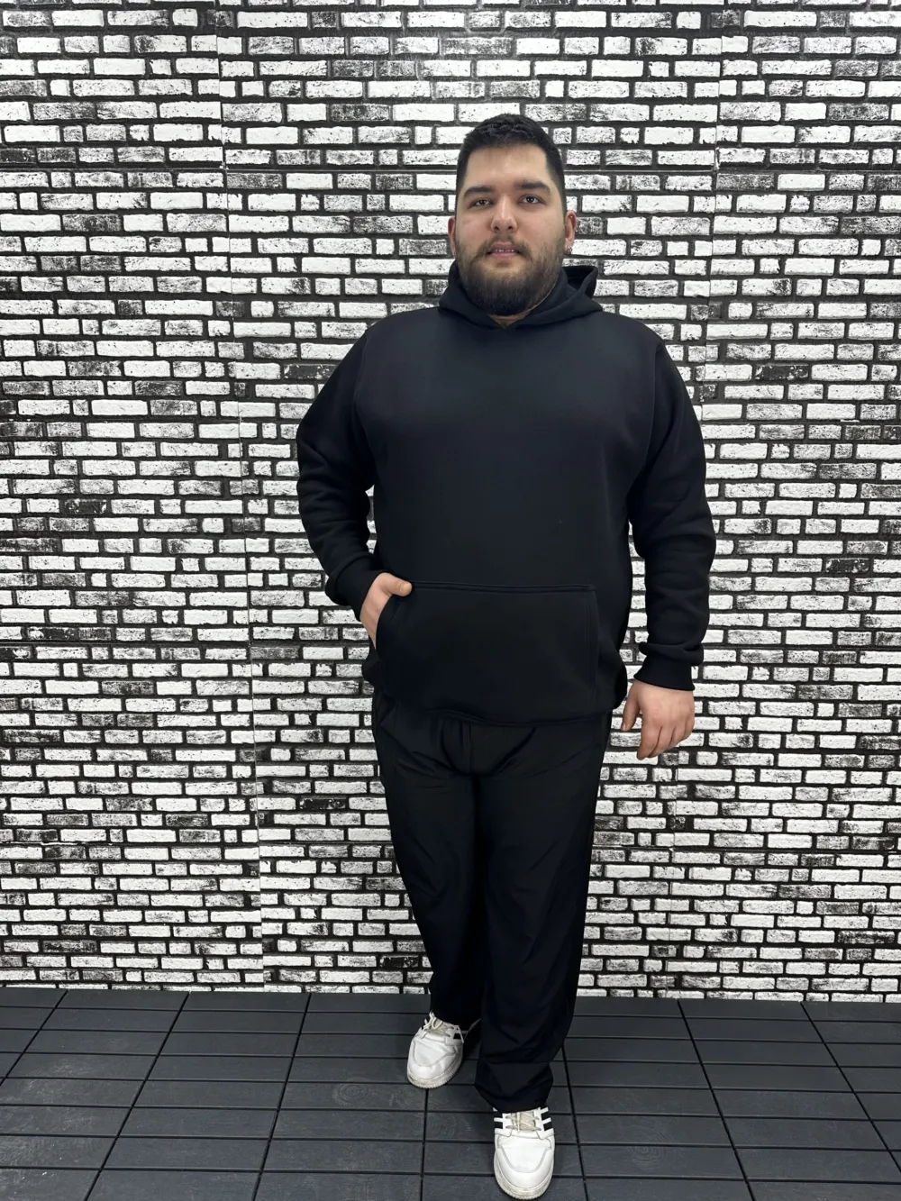 Büyük Beden Erkek 3 İplik Şardonlu Kapüşonlu Kanguru Cepli Modacho Sweat 5 Renk