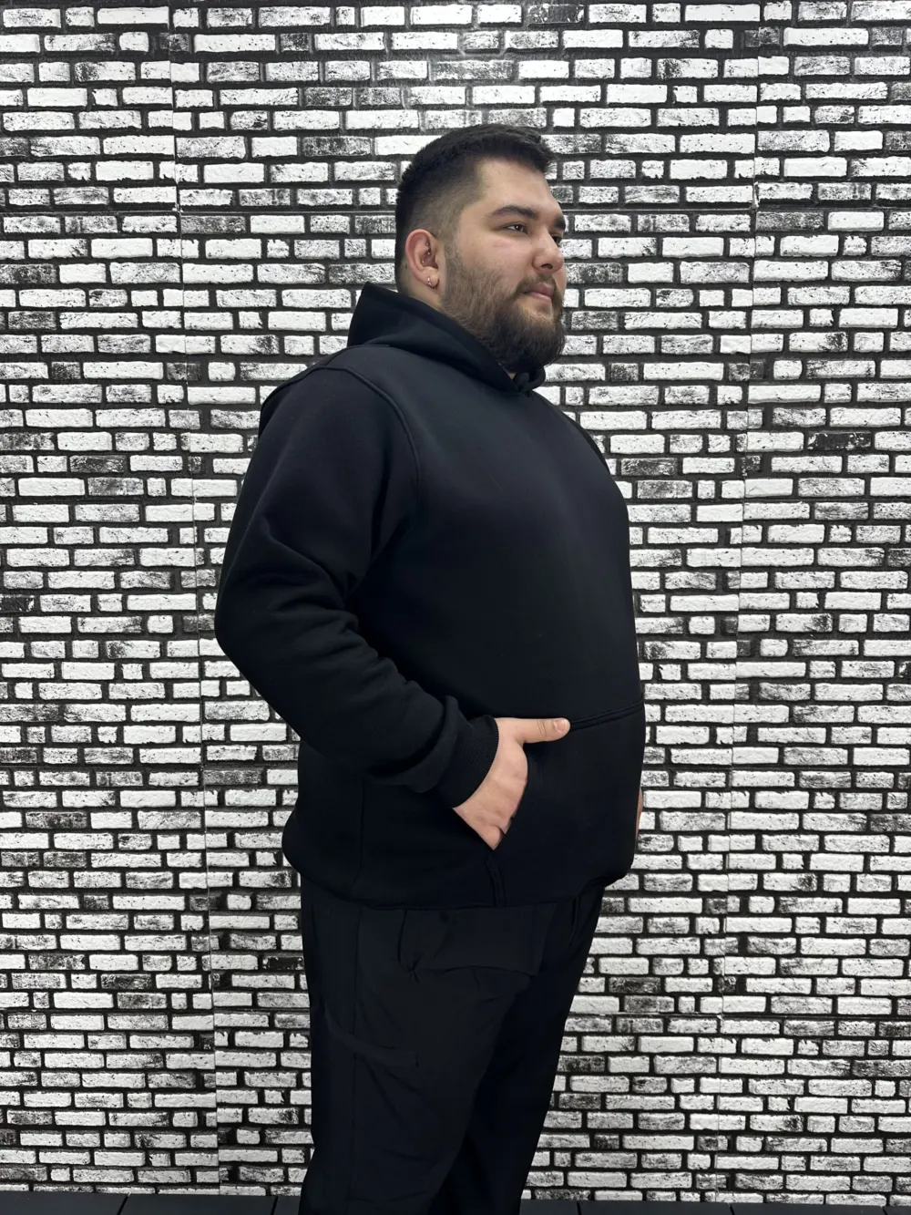 Büyük Beden Erkek 3 İplik Şardonlu Kapüşonlu Kanguru Cepli Modacho Sweat 5 Renk