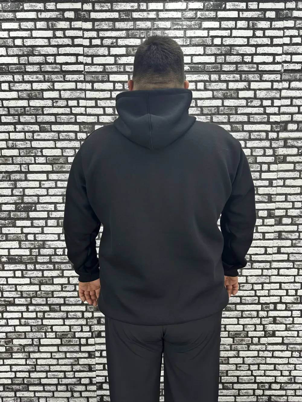 Büyük Beden Erkek 3 İplik Şardonlu Kapüşonlu Kanguru Cepli Dikiş Amblem Sweat 5 Renk