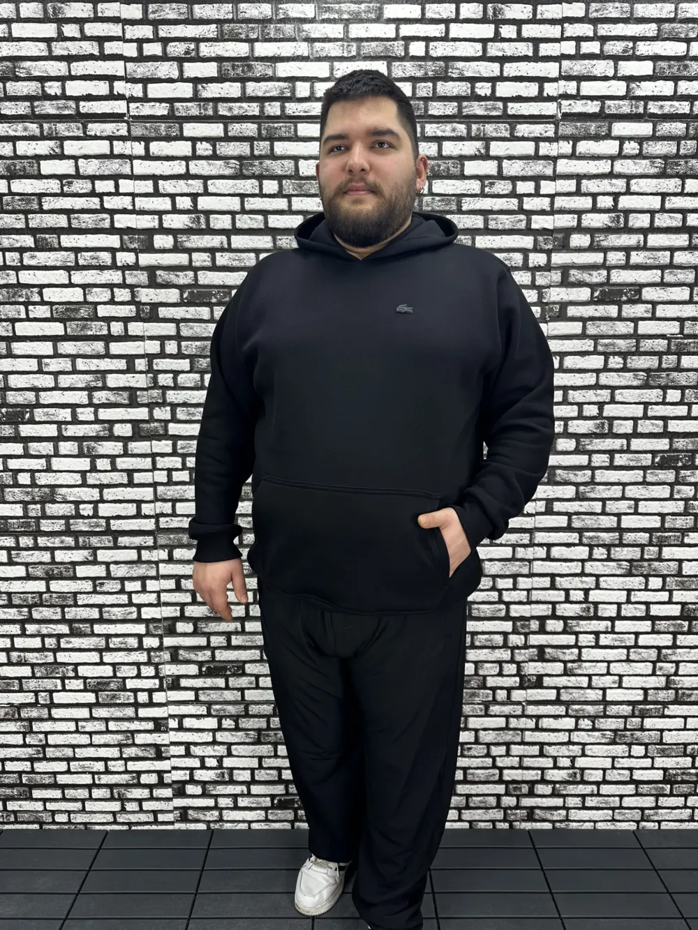 Büyük Beden Erkek 3 İplik Şardonlu Kapüşonlu Kanguru Cepli Dikiş Amblem Sweat 5 Renk