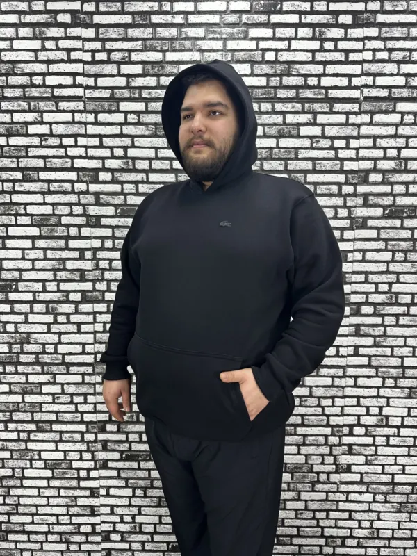 Büyük Beden Erkek 3 İplik Şardonlu Kapüşonlu Kanguru Cepli Dikiş Amblem Sweat 5 Renk