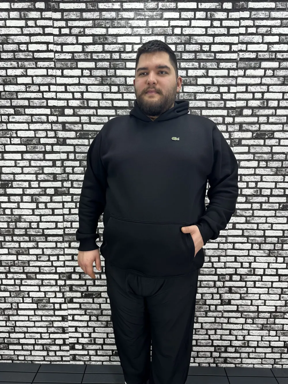 Büyük Beden Erkek 3 İplik Şardonlu Kapüşonlu Kanguru Cepli Dikiş Amblem Sweat 5 Renk