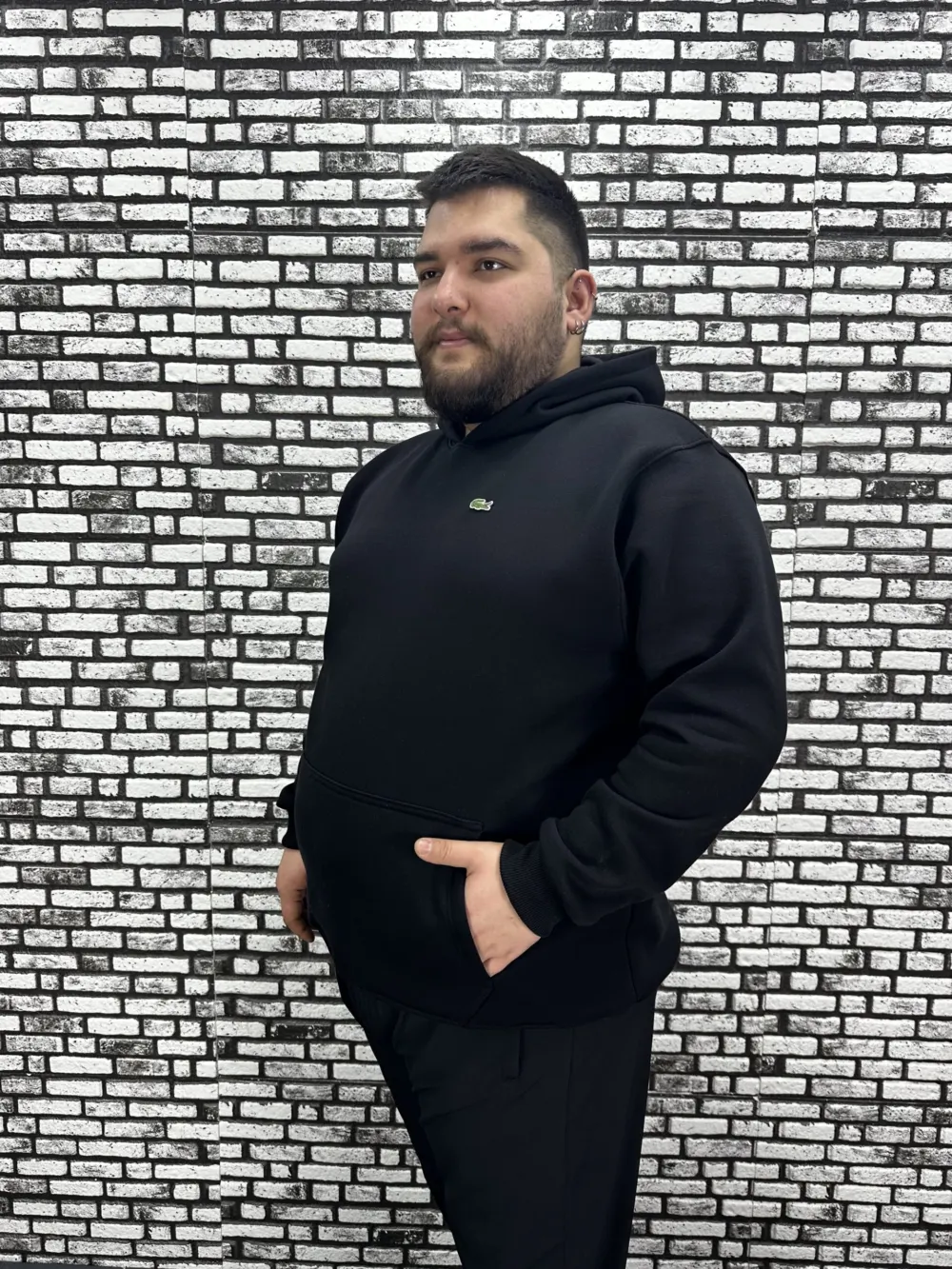 Büyük Beden Erkek 3 İplik Şardonlu Kapüşonlu Kanguru Cepli Dikiş Amblem Sweat 5 Renk