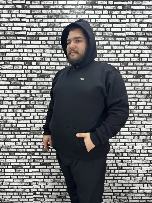 Büyük Beden Erkek 3 İplik Şardonlu Kapüşonlu Kanguru Cepli Dikiş Amblem Sweat 5 Renk