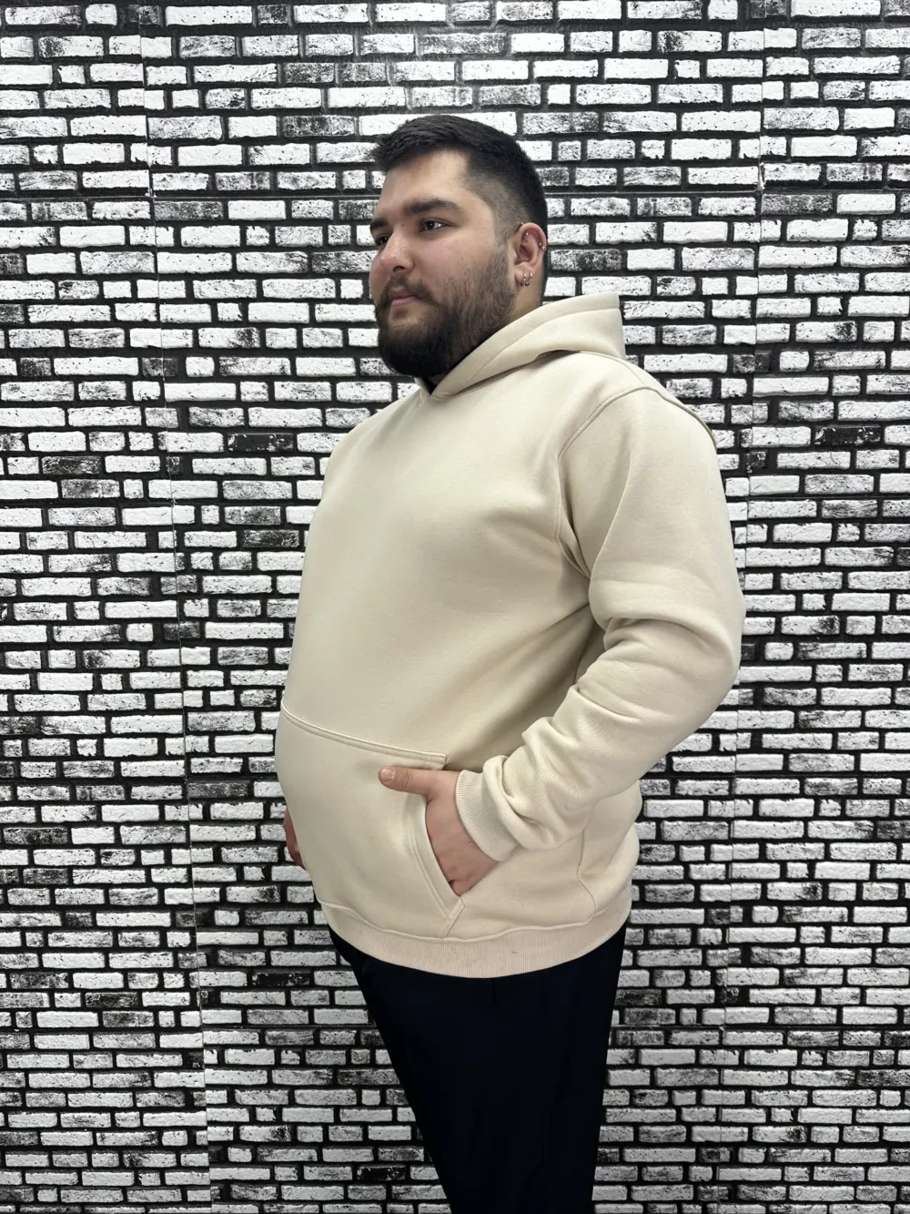 Büyük Beden Erkek 3 İplik Şardonlu Kapüşonlu Kanguru Cepli Modacho Sweat 5 Renk