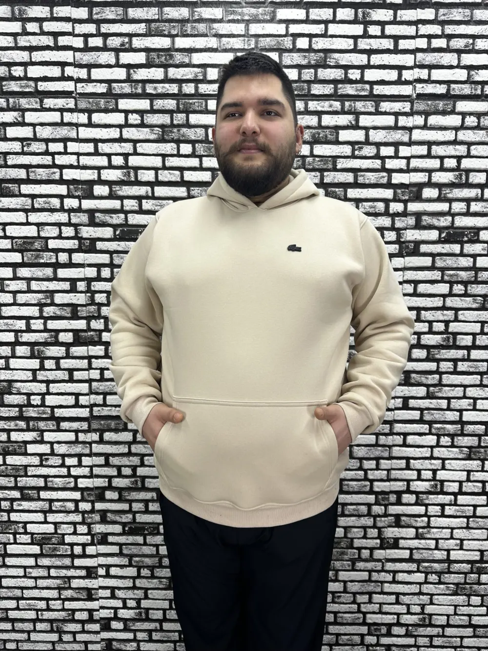 Büyük Beden Erkek 3 İplik Şardonlu Kapüşonlu Kanguru Cepli Dikiş Amblem Sweat 5 Renk