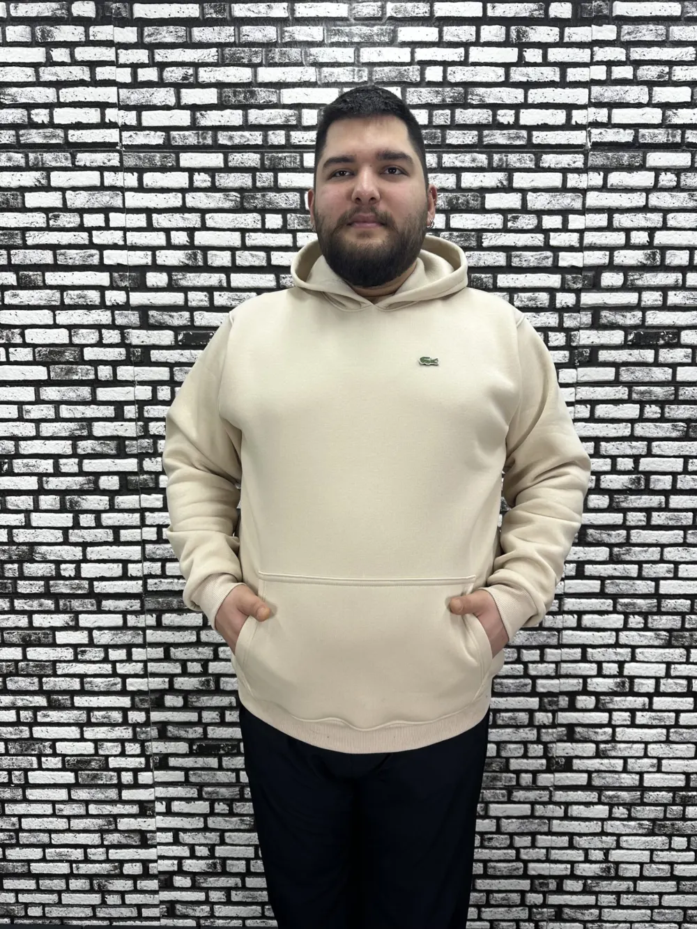 Büyük Beden Erkek 3 İplik Şardonlu Kapüşonlu Kanguru Cepli Dikiş Amblem Sweat 5 Renk