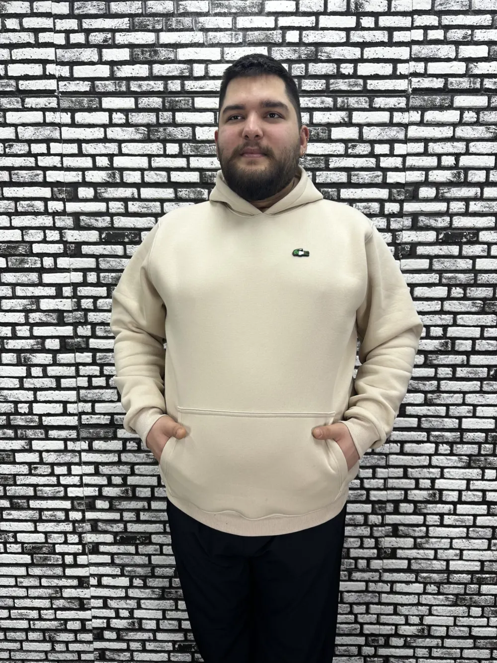 Büyük Beden Erkek 3 İplik Şardonlu Kapüşonlu Kanguru Cepli Dikiş Amblem Sweat 5 Renk