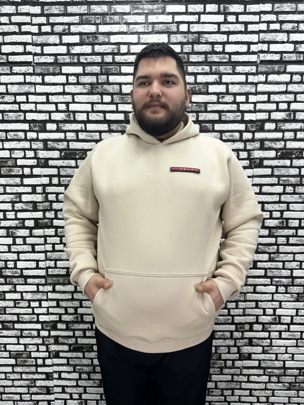 Büyük Beden Erkek 3 İplik Şardonlu Kapüşonlu Kanguru Cepli Dikiş Amblem Sweat 5 Renk