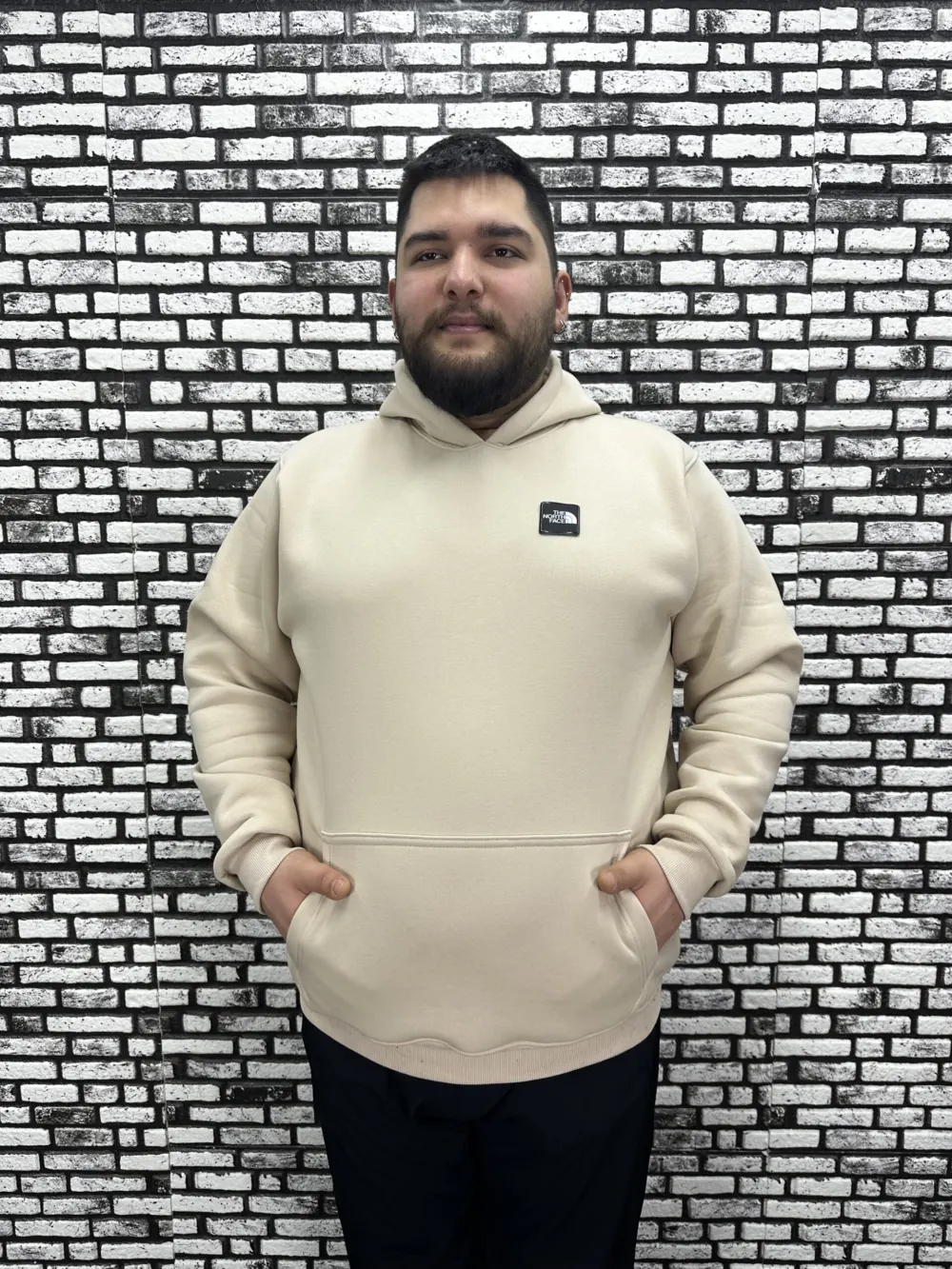 Büyük Beden Erkek 3 İplik Şardonlu Kapüşonlu Kanguru Cepli Dikiş Amblem Sweat 5 Renk