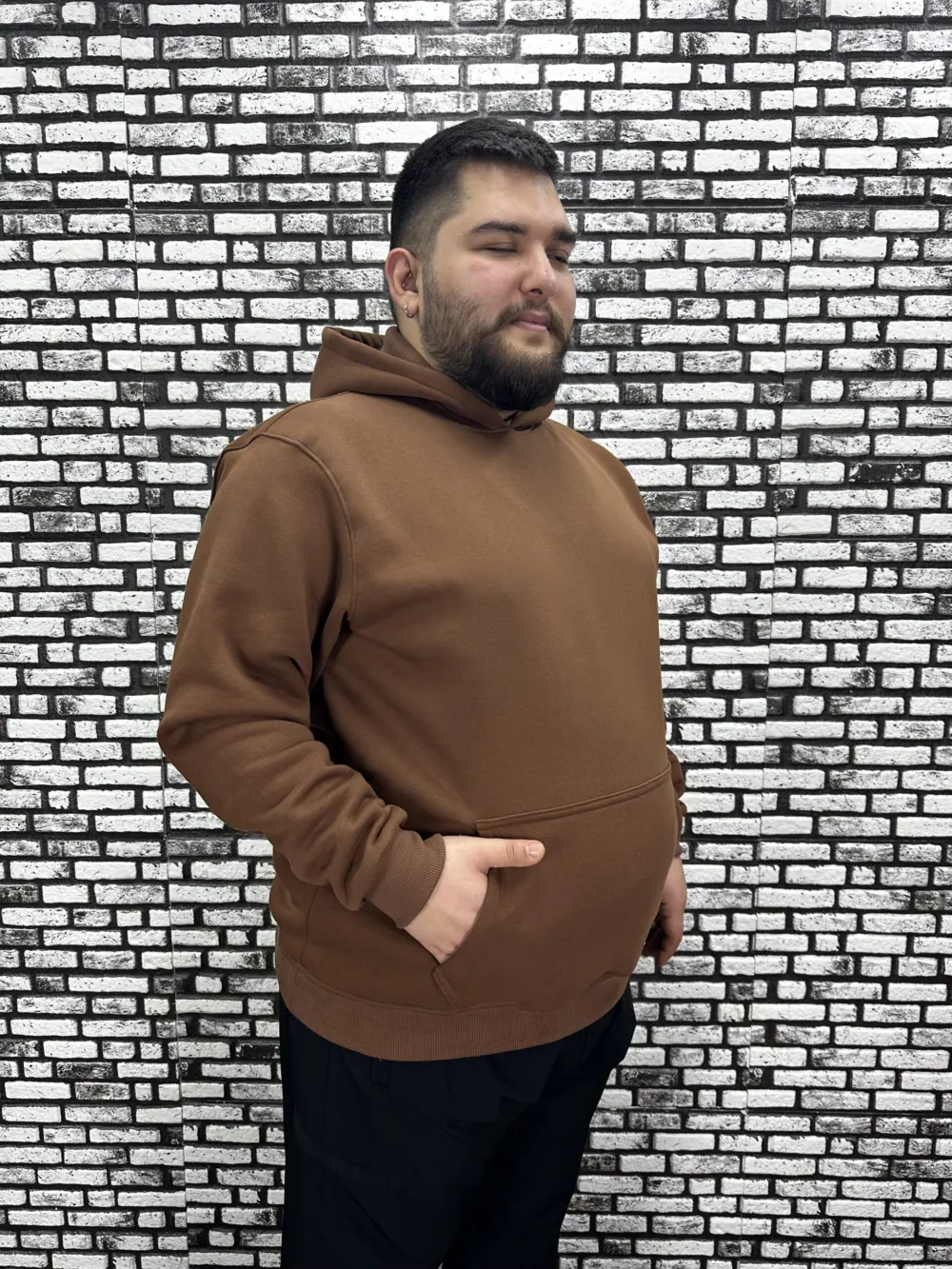 Büyük Beden Erkek 3 İplik Şardonlu Kapüşonlu Kanguru Cepli Modacho Sweat 5 Renk