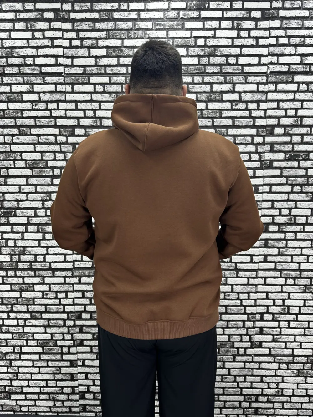 Büyük Beden Erkek 3 İplik Şardonlu Kapüşonlu Kanguru Cepli Dikiş Amblem Sweat 5 Renk