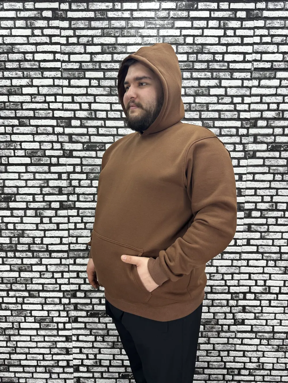 Büyük Beden Erkek 3 İplik Şardonlu Kapüşonlu Kanguru Cepli Modacho Sweat 5 Renk