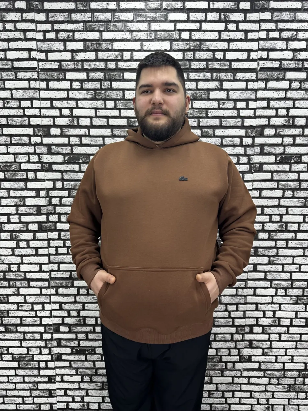 Büyük Beden Erkek 3 İplik Şardonlu Kapüşonlu Kanguru Cepli Dikiş Amblem Sweat 5 Renk