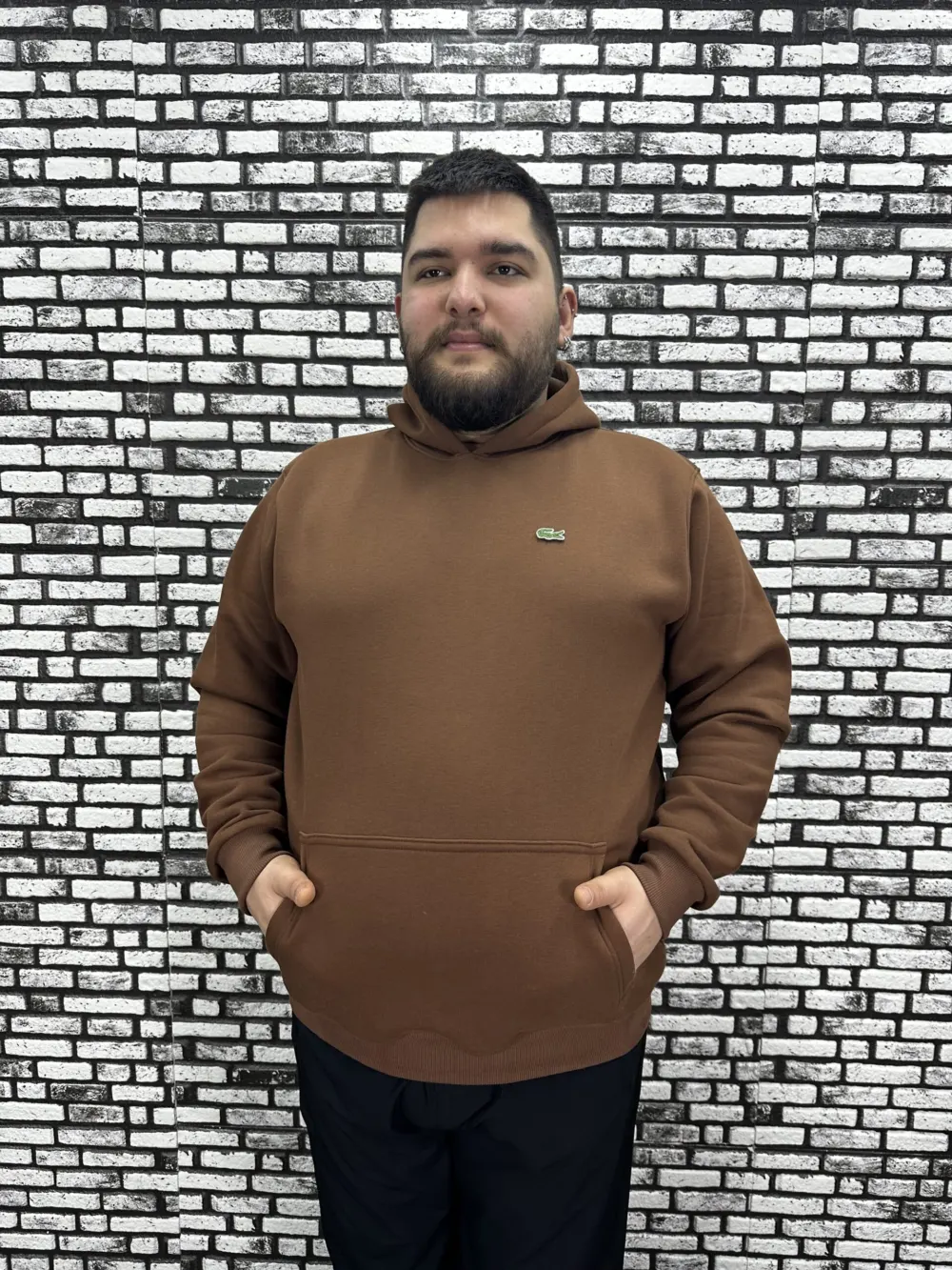 Büyük Beden Erkek 3 İplik Şardonlu Kapüşonlu Kanguru Cepli Dikiş Amblem Sweat 5 Renk