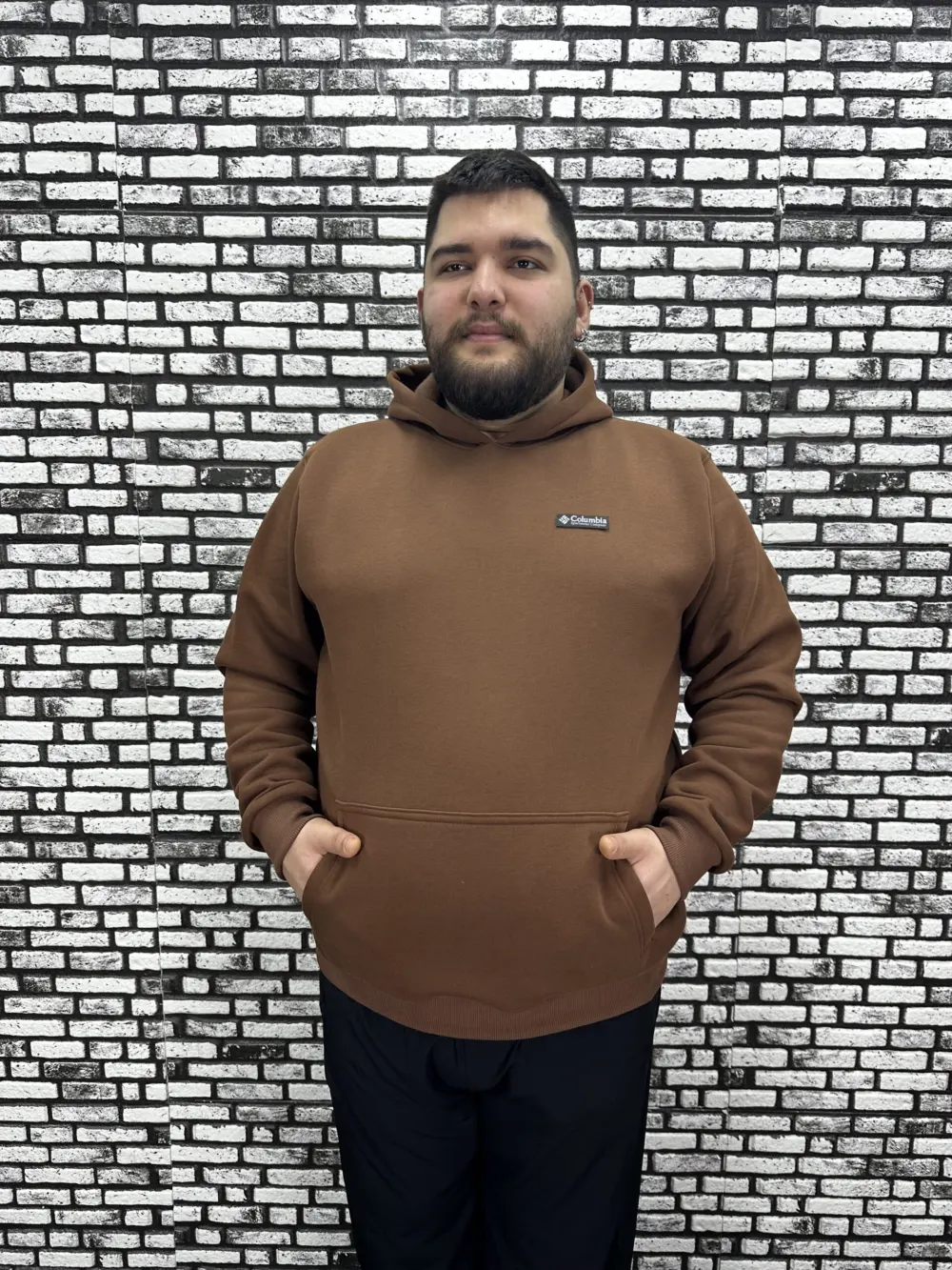 Büyük Beden Erkek 3 İplik Şardonlu Kapüşonlu Kanguru Cepli Dikiş Amblem Sweat 5 Renk
