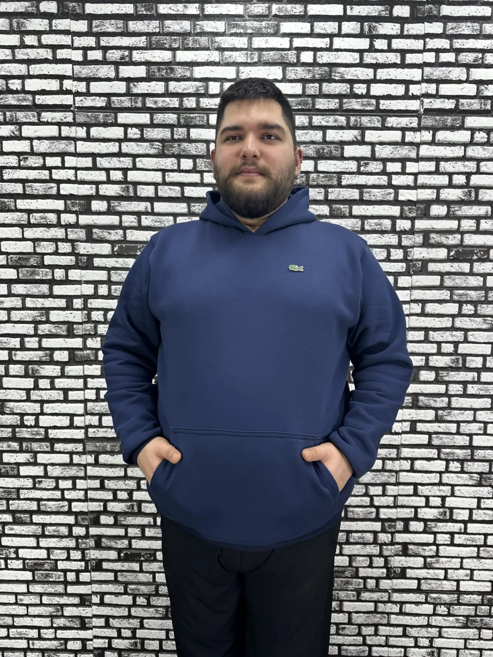 Büyük Beden Erkek 3 İplik Şardonlu Kapüşonlu Kanguru Cepli Dikiş Amblem Sweat 5 Renk