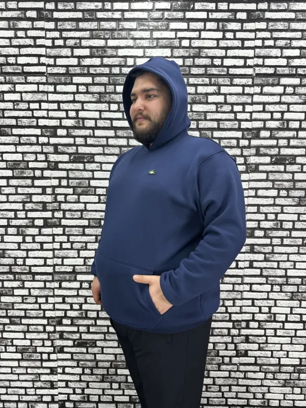 Büyük Beden Erkek 3 İplik Şardonlu Kapüşonlu Kanguru Cepli Dikiş Amblem Sweat 5 Renk