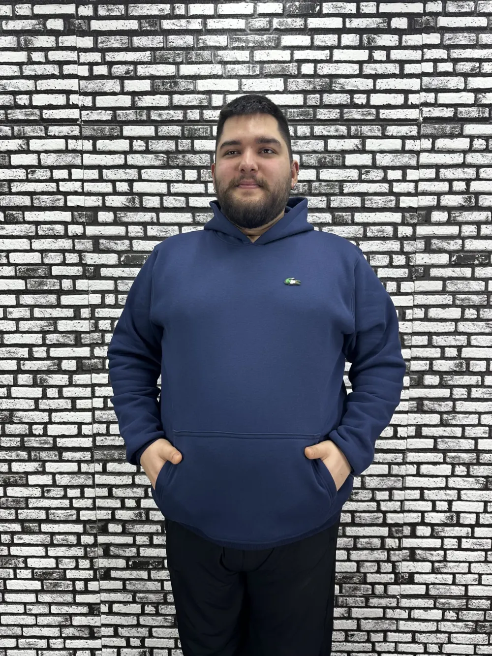 Büyük Beden Erkek 3 İplik Şardonlu Kapüşonlu Kanguru Cepli Dikiş Amblem Sweat 5 Renk