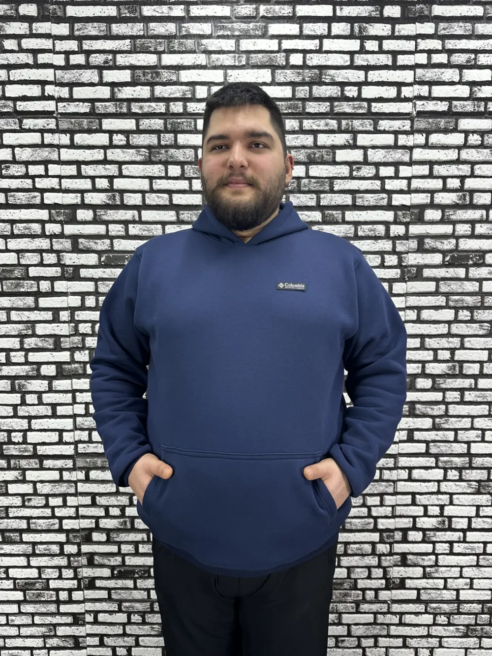 Büyük Beden Erkek 3 İplik Şardonlu Kapüşonlu Kanguru Cepli Dikiş Amblem Sweat 5 Renk