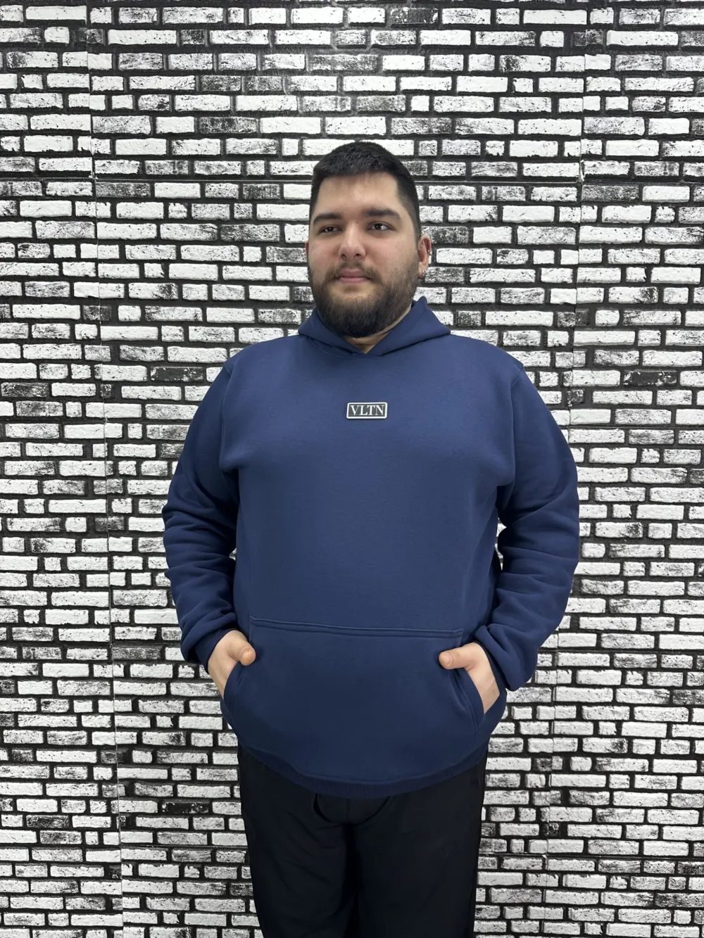 Büyük Beden Erkek 3 İplik Şardonlu Kapüşonlu Kanguru Cepli Dikiş Amblem Sweat 5 Renk
