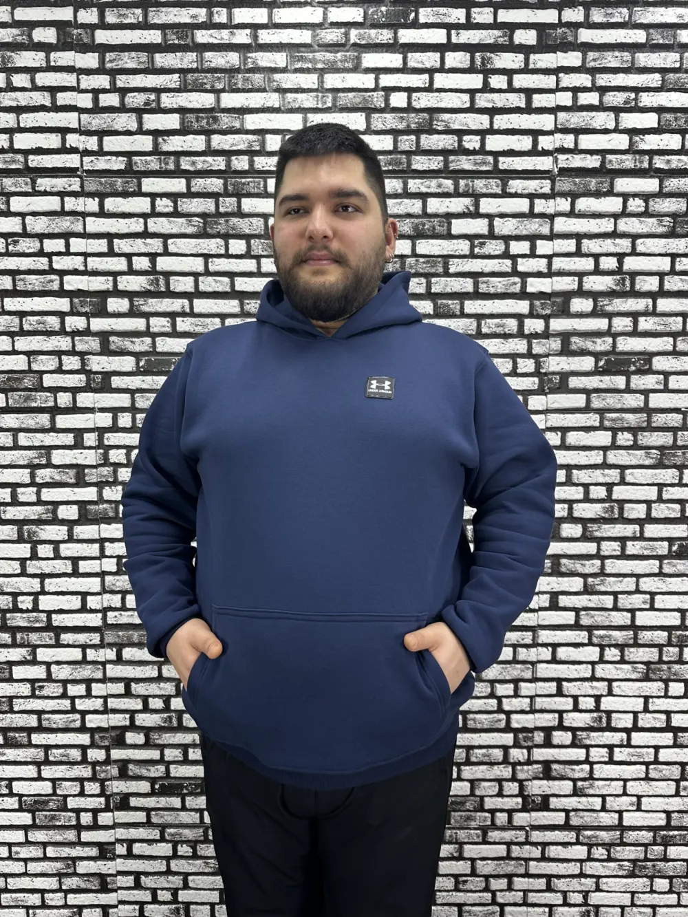 Büyük Beden Erkek 3 İplik Şardonlu Kapüşonlu Kanguru Cepli Dikiş Amblem Sweat 5 Renk