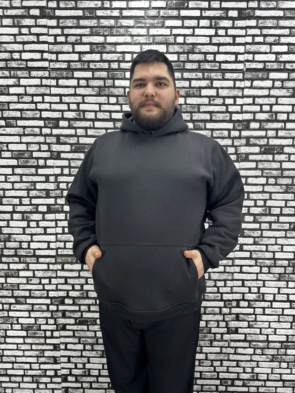 Büyük Beden Erkek 3 İplik Şardonlu Kapüşonlu Kanguru Cepli Modacho Sweat 5 Renk