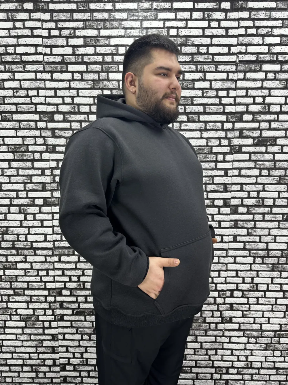 Büyük Beden Erkek 3 İplik Şardonlu Kapüşonlu Kanguru Cepli Modacho Sweat 5 Renk