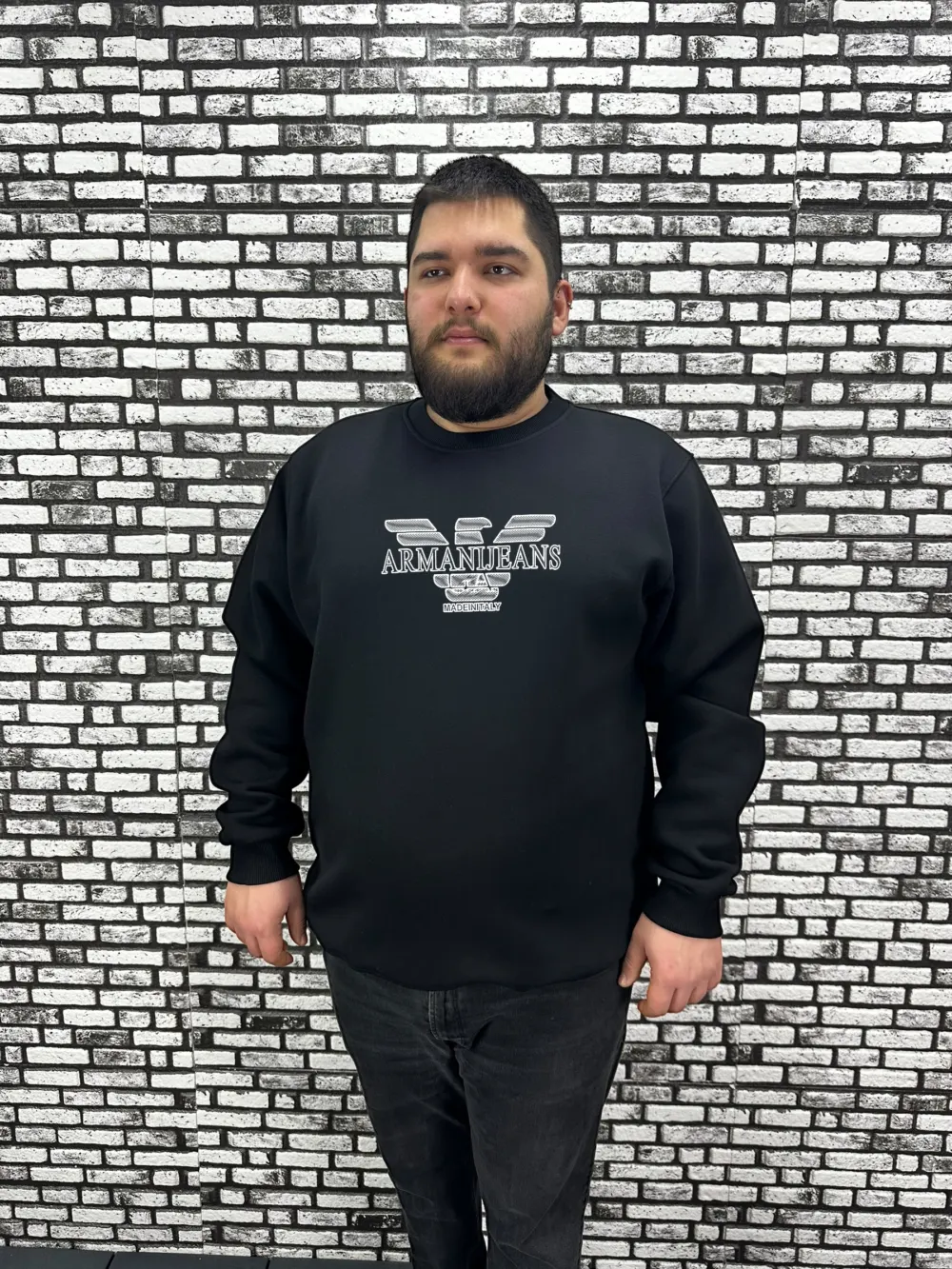 3 İplik Şardonlu Erkek Büyük Beden Yeni Sezon Sweat Kabartma Baskı 3 Renk