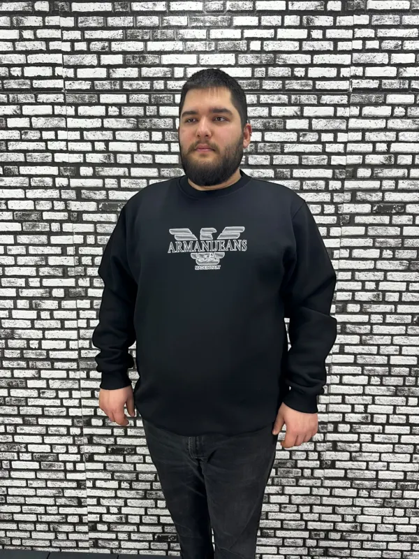 3 İplik Şardonlu Erkek Büyük Beden Yeni Sezon Sweat Kabartma Baskı 3 Renk