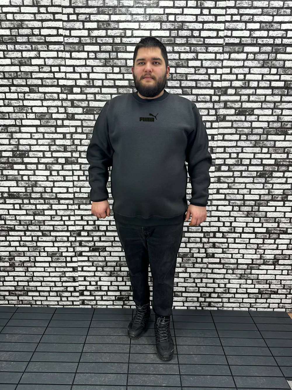 3 İplik Şardonlu Erkek Büyük Beden Yeni Sezon Sweat Kabartma Baskı 3 Renk