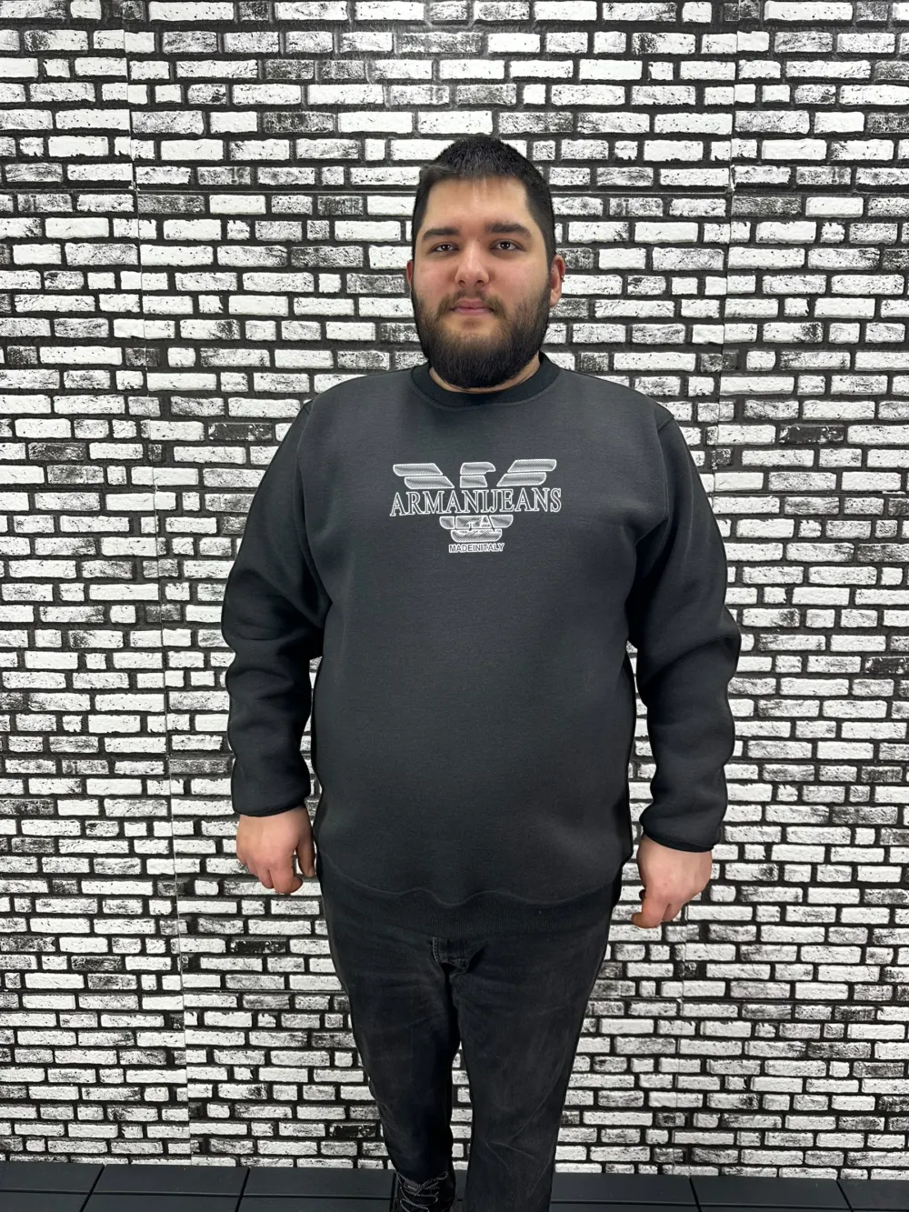 3 İplik Şardonlu Erkek Büyük Beden Yeni Sezon Sweat Kabartma Baskı 3 Renk
