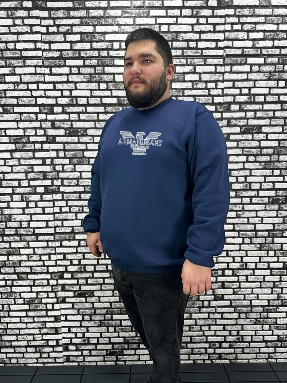 3 İplik Şardonlu Erkek Büyük Beden Yeni Sezon Sweat Kabartma Baskı 3 Renk