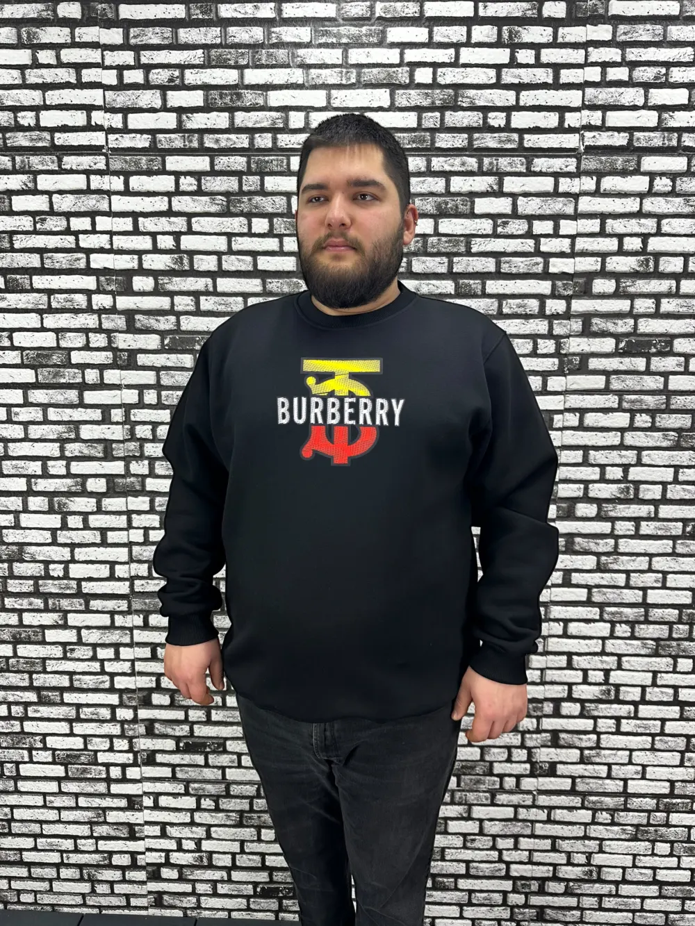 3 İplik Şardonlu Erkek Büyük Beden Yeni Sezon Sweat Kabartma Baskı 3 Renk