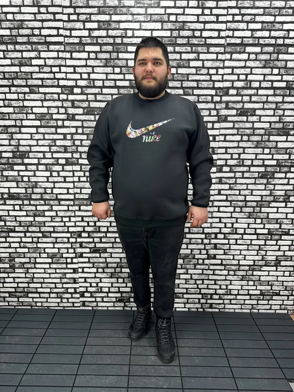 3 İplik Şardonlu Erkek Büyük Beden Yeni Sezon Sweat Kabartma Baskı 3 Renk